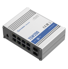 Teltonika Ethernet Switch TSW200 Unmanaged, Desktop, 1 Gbps (RJ-45) ports quantity 8, SFP ports quantity 2, PoE ports quantity 8, Total PoE Power Budget (at PSE): 240 W, PoE Max Power per Port (at PSE): 30W, IP30, Full aluminum housing, ADAPTER NOT INCLUD