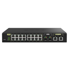 QNAP 16 ports 2.5GbE RJ45 with PoE 802.3at (30W), 2 ports 10GbE SFP+, 2 ports 10GbE RJ45 with PoE 802.3bt (90W) QSW-M2116P-2T2S	 Web managed, Rackmountable, Power supply type Internal