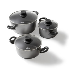 Stoneline 3-pcs Pot Set with glass lids 6932 1.5+2.5+4.5 L, 16/20/24 cm, Aluminium, Anthracite