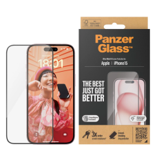 PanzerGlass Screen protector, Apple, iPhone 15, Glass, Clear, Ultra-Wide Fit