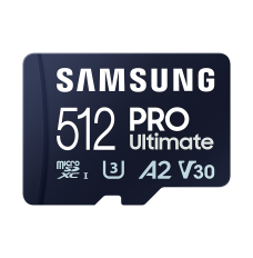 Samsung MicroSD Card PRO Ultimate 512 GB, microSDXC Memory Card, Flash memory class U3, V30, A2, SD adapter