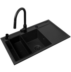Set - PYRAMIS CAMEA (79X50) 1B 1D L sink + IDEA BLACK EDITION mixer tap - 070168402BE - Volcano