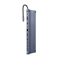 Gembird A-CM-COMBO11-01 USB Type-C 11-in-1 multi-port adapter (USB hub + HDMI + VGA + PD + card reader + LAN + 3.5 mm audio), space grey