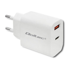 Qoltec 51714 Charger | 18W | 5-12V | 1.5-3A | USB type C PD | USB QC 3.0 | White