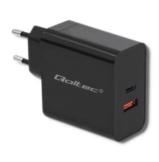Qoltec 51716 Charger | 63W | 5-20V | 1.5-3A | USB type C PD | USB QC 3.0 | Black