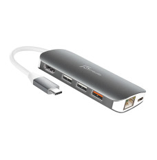 j5create JCD383 USB-C™ 9-in-1 Multi Adapter, Silver and White