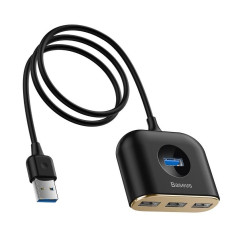 4-in-1 Baseus Square Round USB Adapter, HUB USB 3.0 to 1x USB 3.0 + 3x USB 2.0, 1m black