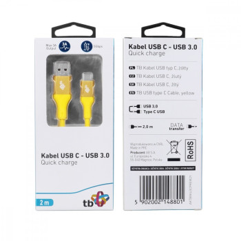 Cable USB 3.0 - USB C 2m PREMIUM 3A yellow TPE