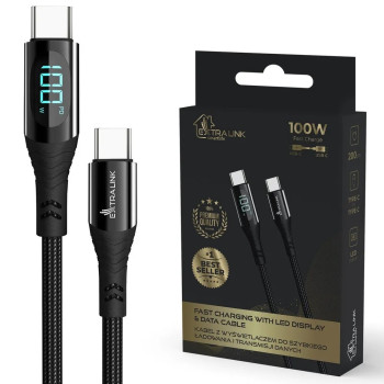 Cable USB Type-C to USB Type-C Smart Life Braided 100W 2m black with LED display