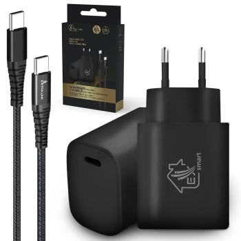 Smart Life USB Type-C to Type-C Kit, 200cm, Black + 18W PD3.0 Charger Black