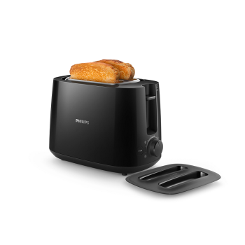 Philips Daily collection toaster HD2582/90 Black, Plastic, 900 W, Number of slots 2, Number of power levels 8, Bun warmer included