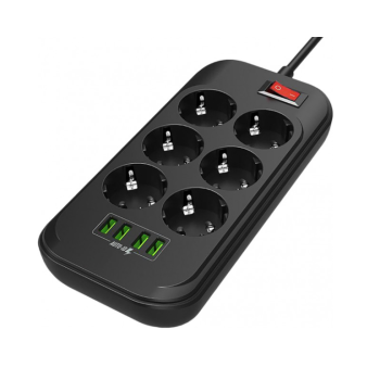 ColorWay Power Socket CW-CHE64B Black, 4xUSB, 2 m, 250 V, 6 euro sockets, 17 W