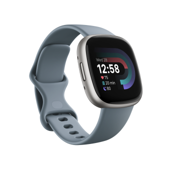 Fitbit Versa 4 Smart watch, NFC, GPS (satellite), AMOLED, Touchscreen, Heart rate monitor, Activity monitoring 24/7, Waterproof, Bluetooth, Wi-Fi, Waterfall Blue/Platinum