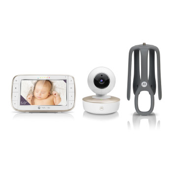 Motorola VM855 CONNECT 5.0” Portable Wi-Fi Video Baby Monitorwith Flexible Crib Mount, White/Gold