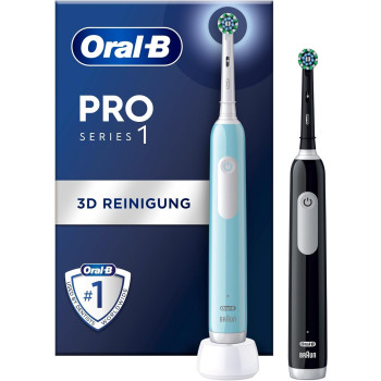 Oral-B | Electric Toothbrush, Duo pack | Pro Series 1 | Rechargeable | For adults | Number of brush heads included 2 | Number of teeth brushing modes 3 | Blue/Black