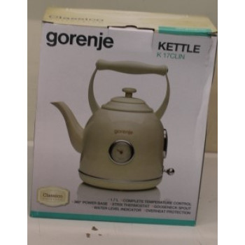 SALE OUT. Gorenje K17CLIN Kettle, Electric, Capacity 1.7 L, Power 2000 W, Plastic/metal, Ivory | Kettle | K17CLIN | Electric | 2000 W | 1.7 L | Plastic/Metal | 360° rotational base | Ivory | DAMAGED PACKAGING | Kettle | K17CLIN | Electric | 2000 W | 1.7 L