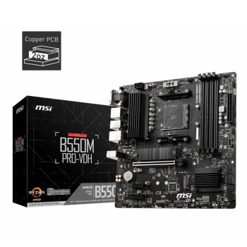 Mainboard MSI AMD B550 SAM4 MicroATX Memory DDR4 Memory slots 4 2xPCI-Express 3.0 1x 1xPCI-Express 4.0 16x 2xM.2 1x15pin D-sub 1xHDMI 1xDisplayPort 2xAudio-In 1xAudio-Out 2xUSB 2.0 4xUSB 3.2 1xPS/2 1xRJ45 B550MPRO-VDH