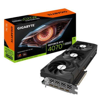 Graphics Card GIGABYTE NVIDIA GeForce RTX 4070 Ti SUPER 16 GB GDDR6X 256 bit PCIE 4.0 16x GPU 2655 MHz Triple slot Fansink 1xHDMI 3xDisplayPort GV-N407TSWF3MAXOC-16GD