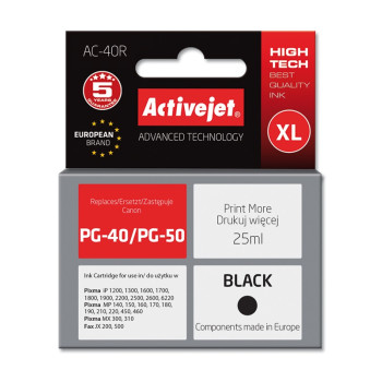 Activejet AC-40R ink for Canon printer; Canon PG-40/PG-50 replacement; Premium; 25 ml; black