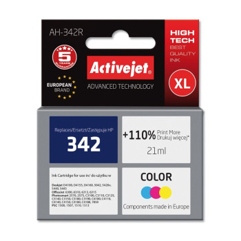 Activejet Ink Cartridge AH-342R for HP Printer, Compatible with HP 342 C9361EE;  Premium;  21 ml;  colour. Prints 110% more.