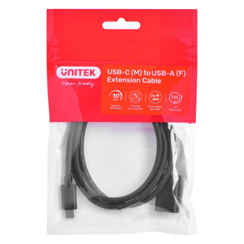 Cable adapter Unitek (C476BK-1M) USB-C (M) - USB-A (F) 10Gbps 60 W