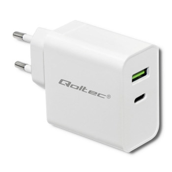 Qoltec 51718 Charger | 45W | 5-20V | 2.4-3A | USB type C PD | USB | White