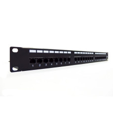 Patch panel 19 "24 ports, CAT6, U / UTP, 1U, cable support, black (complete)