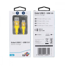 Cable USB 3.0 - USB C 2m PREMIUM 3A yellow TPE