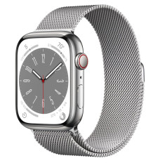 Watch Series 8 GPS + Cellular 45mm Silver Stainless Steel Case with Silver Milanese Loop