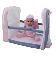 Doll with a backpack and a bed