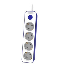 Extension cable 1.5m 4 AC sockets white-blue