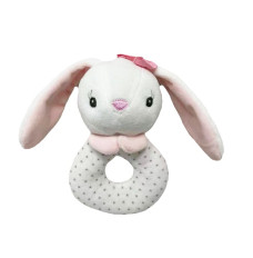 Bunny rattle with a bow, 18 cm, white and pink