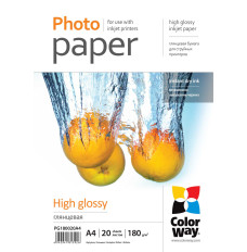 ColorWay Photo Paper 20 pcs. PG180020A4 Glossy, White, A4, 180 g/m²