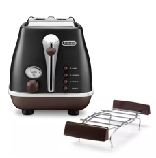 Delonghi Toaster CTOV 2103.BK+BW Power 900 W, Number of slots 2, Housing material Stainless steel, Black