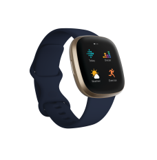 Fitbit Versa 3 Smart watch, GPS (satellite), AMOLED, Touchscreen, Heart rate monitor, Activity monitoring 24/7, Waterproof, Bluetooth, Wi-Fi, Midnight/Soft Gold Aluminum