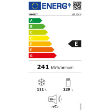 INDESIT | Refrigerator | LI8 S2E S | Energy efficiency class E | Free standing | Combi | Height 188.9 cm | Fridge net capacity 228 L | Freezer net capacity 111 L | 39 dB | Silver
