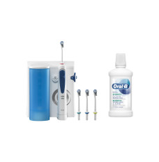 OxyJet Oral Irrigator Pack with Mouthwash | 600 ml | Number of heads 4 | White/Blue