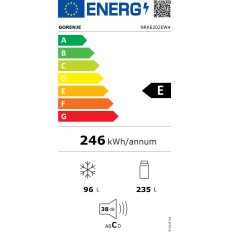 Refrigerator | NRK6202EW4 | Energy efficiency class E | Free standing | Combi | Height 200 cm | No Frost system | Fridge net capacity 235 L | Freezer net capacity 96 L | Display | 38 dB | White