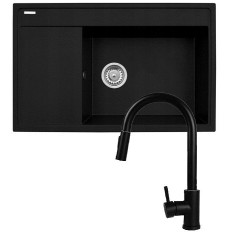 Set - Sink PYRAMIS CAMEA (79x50) 1B 1D R + Faucet IDEA Black Edition - 070168502BE - Volcano