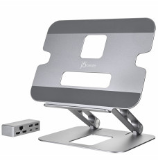 Podstawka ergonomiczna do notebooka ze stacją dokującą j5create Multi-Angle Dual HDMI Docking Stand USB-C 2xHDMI/2xUSB 3.1/1xUSB-C/1xRJ45 Gigabit; kolor srebrny JTS427-N