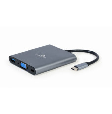 Gembird A-CM-COMBO6-01 USB Type-C 6-in-1 multi-port adapter (Hub3.1 + HDMI + VGA + PD + card reader + stereo audio), space grey