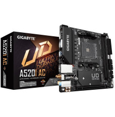 Gigabyte A520I AC Motherboard - Supports AMD Ryzen 5000 Series AM4 CPUs, 6 Phases Digital VRM, up to 5300MHz DDR4 (OC), 1xPCIe 3.0 M.2, WIFI, GbE LAN, USB 3.2 Gen1